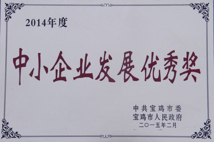2014年度中小企業(yè)發(fā)展優(yōu)秀獎(jiǎng)
